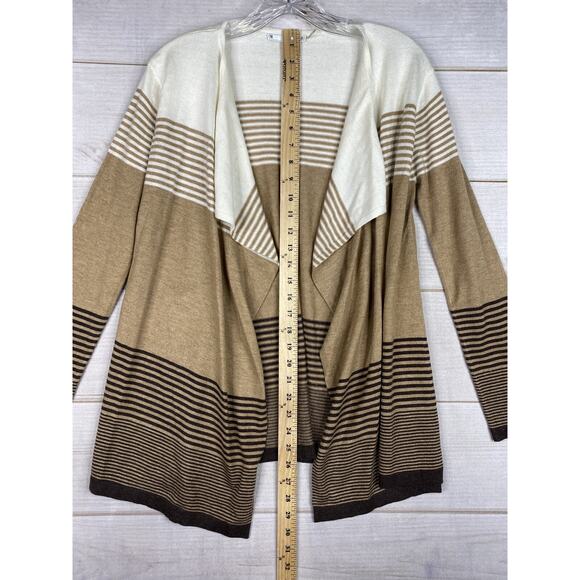 Sioni Cardigan Womens S Brown Stripe Cashmere Angora Sweater Open Front Stretch - Picture 5 of 7